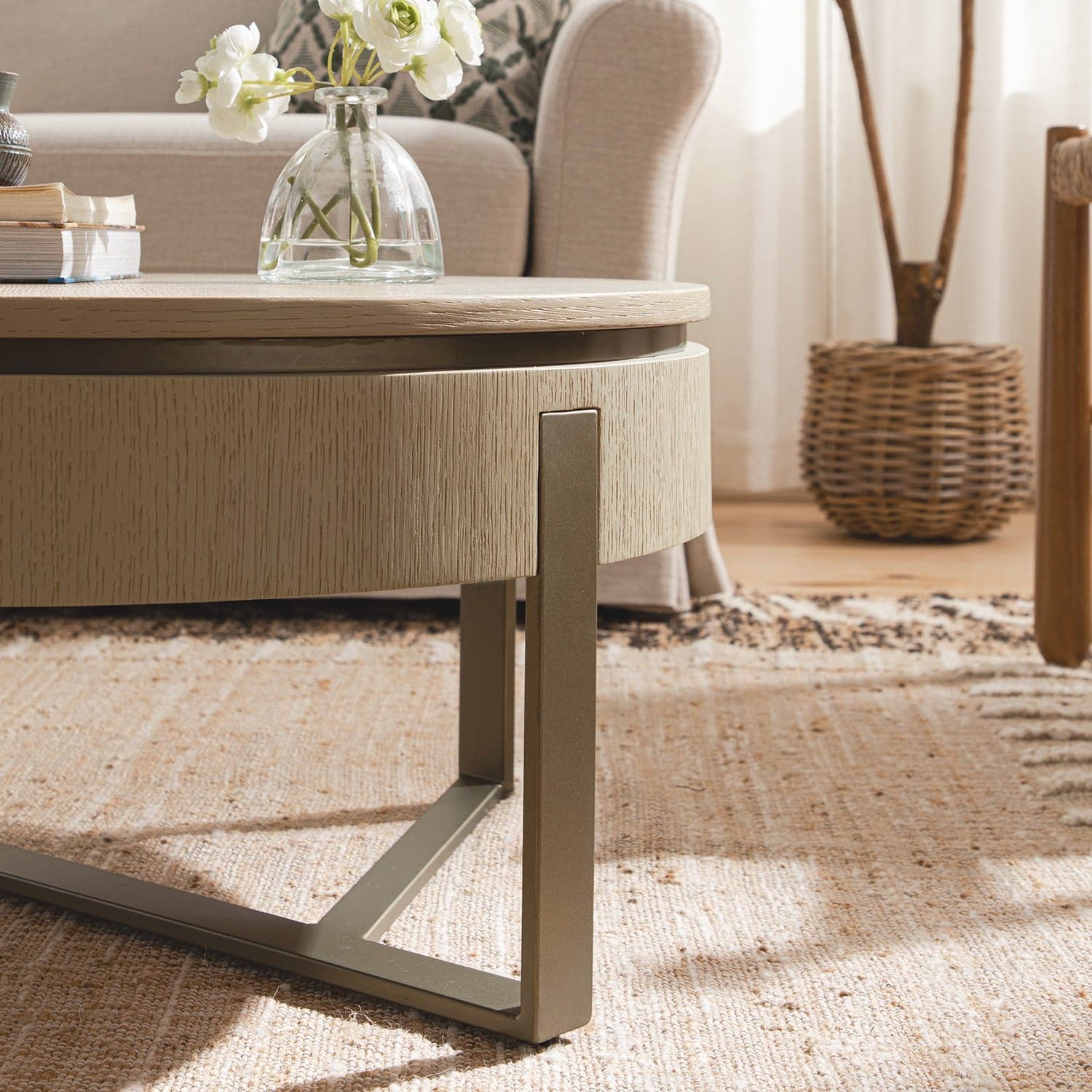Gramercy 66cm Round Storage Coffee Table, Beige Oak