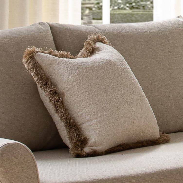 Kyra Cream White Bouclé Natural Fringed Cushion