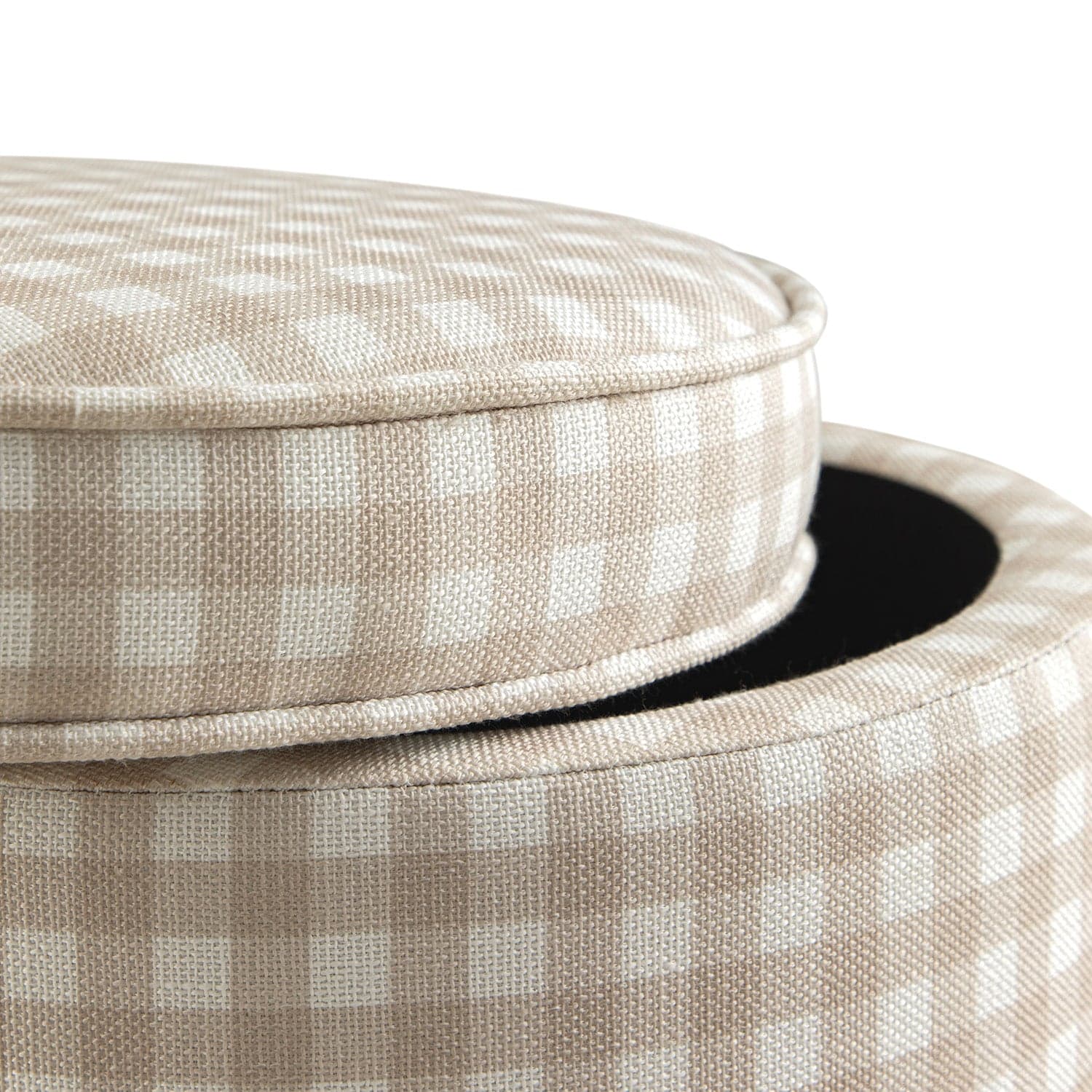 Celeste Ruffled Skirt Upholstered Storage Round Stool, Beige Gingham