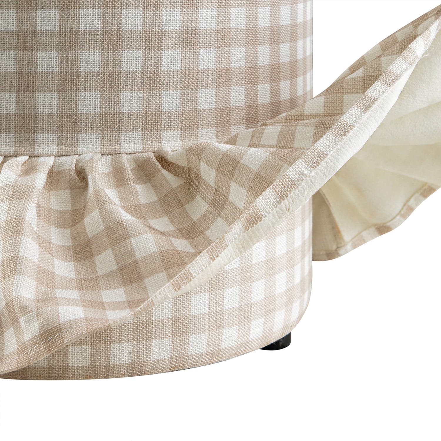 Celeste Ruffled Skirt Upholstered Storage Round Stool, Beige Gingham