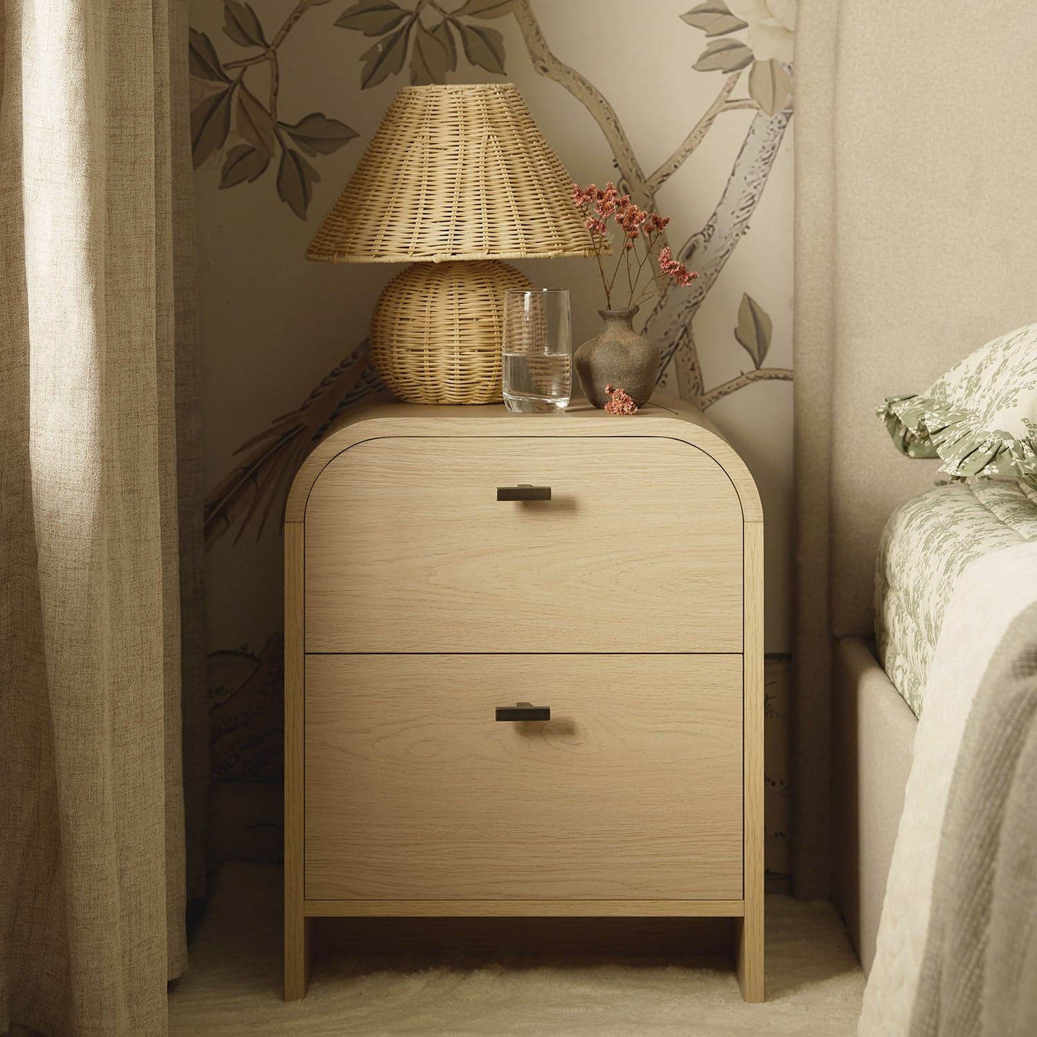 Marcel 2-Drawer Bedside Table, Light Oak
