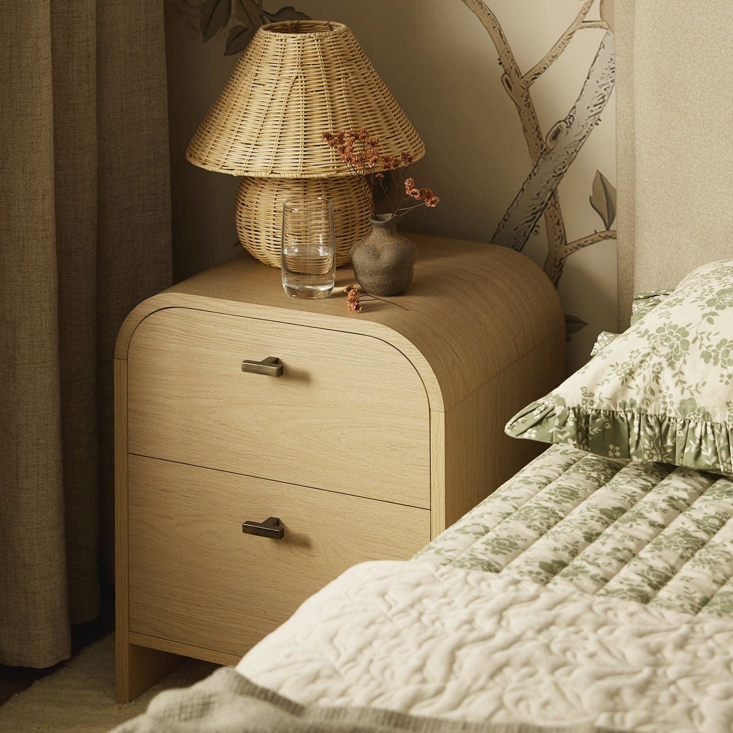 Marcel 2-Drawer Bedside Table, Light Oak