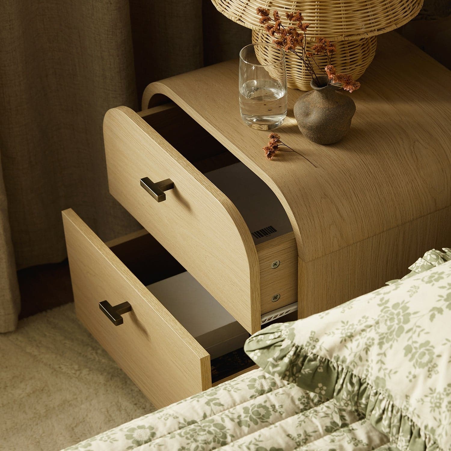 Marcel 2-Drawer Bedside Table, Light Oak